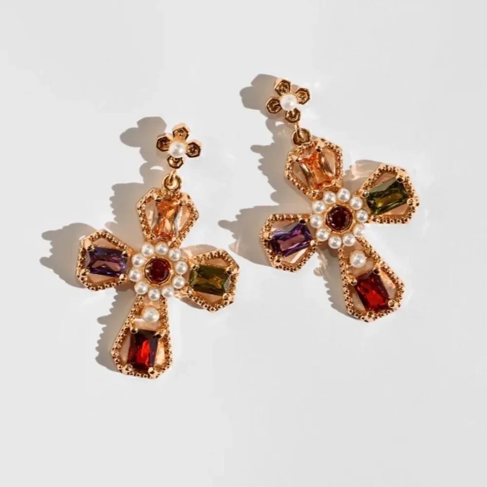 Multicolor cross drop earrings N313